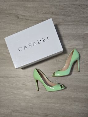 Casadei Patent Leather open toe heels/pumps, Size 5, Made In Italy